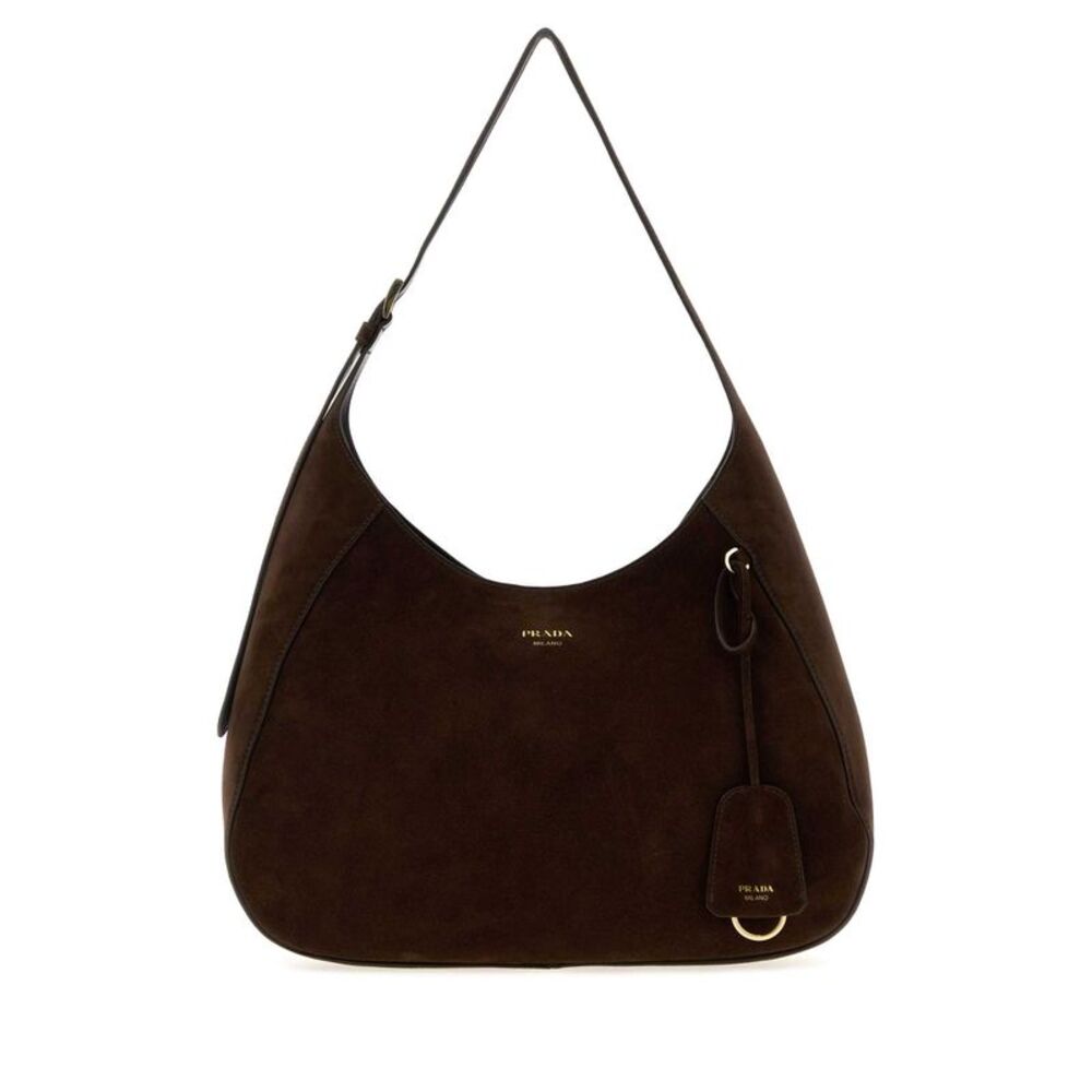 Prada Women Dark Brown Suede Large Boogie Shoulder Bag